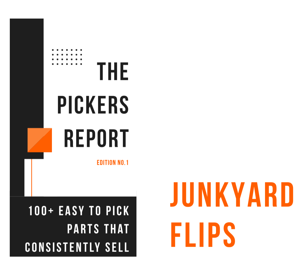 Cover photo of The Pickers Report ebook Cover photo of the pickers report e book with text "a data-driven shortcut to junkyard flips"